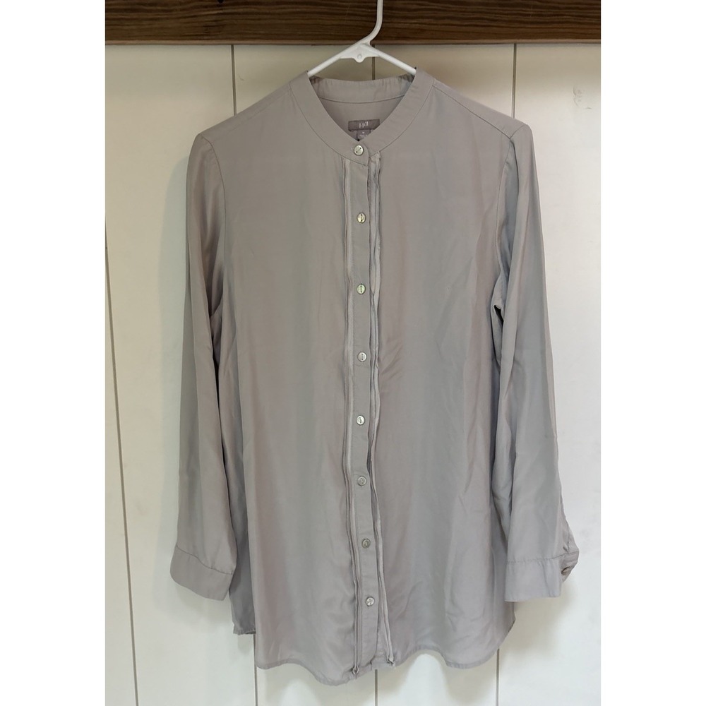 J.Jill 100% Silk Button Front Shirt Med Quiet Luxury Capsule Wardrobe Minimalist